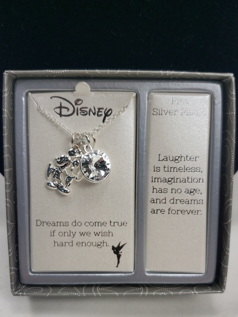 Disney Mickey Mouse Fine Silver Plated Charm Necklace New In Box